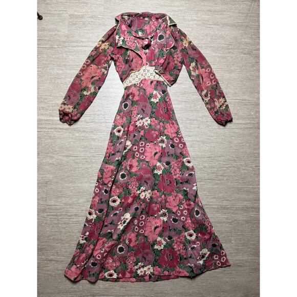 Unbranded Dresses & Skirts - Vintage 1970s Floral Maxi Dress & Bolero Jacket Set Women’s Size 5 Boho Festival